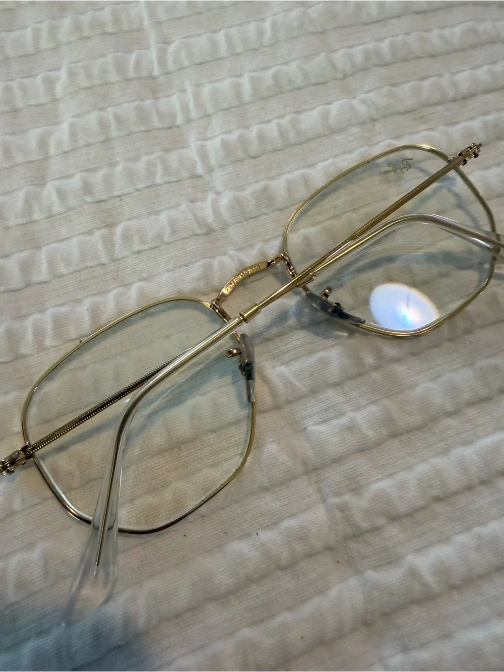 Ray-Ban Gold Metal Oversized Square Frames with Clear Lenses Blue Light GA000